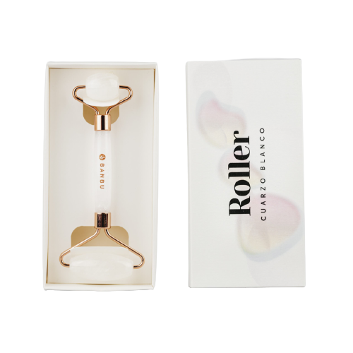 Jade Roller Facial de Cuarzo Blanco