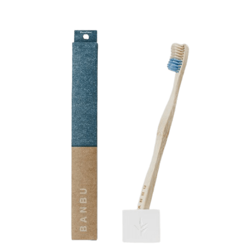Cepillo de dientes de madera de bambú DURO. Color AZUL - Caredamia