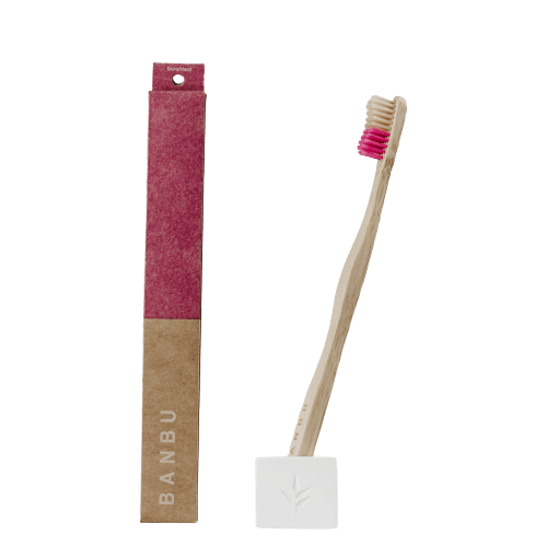 Cepillo de dientes de madera de bambú DURO. Color ROSA - Caredamia